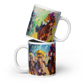 Equestrian-themed ceramic mug with the Fury of the Finish artwork by Drese Art