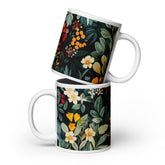 Floral ceramic mug with the Midnight Bloom artwork by Drese Art