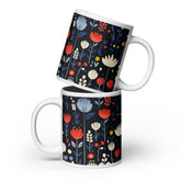 Scandinavian floral ceramic mug with the Nordic Meadow artwork by Drese Art