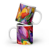 Floral ceramic mug with the Vibrant Awakening artwork by Drese Art