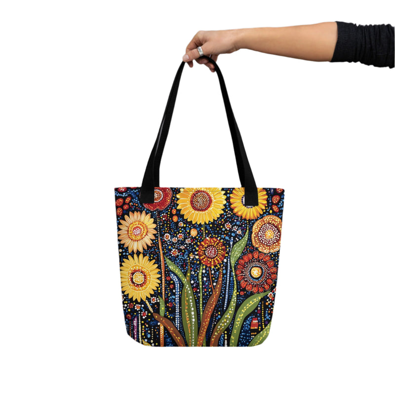 aboriginal-floral-tote-bag-sunlit-dreaming-drese-art-4
