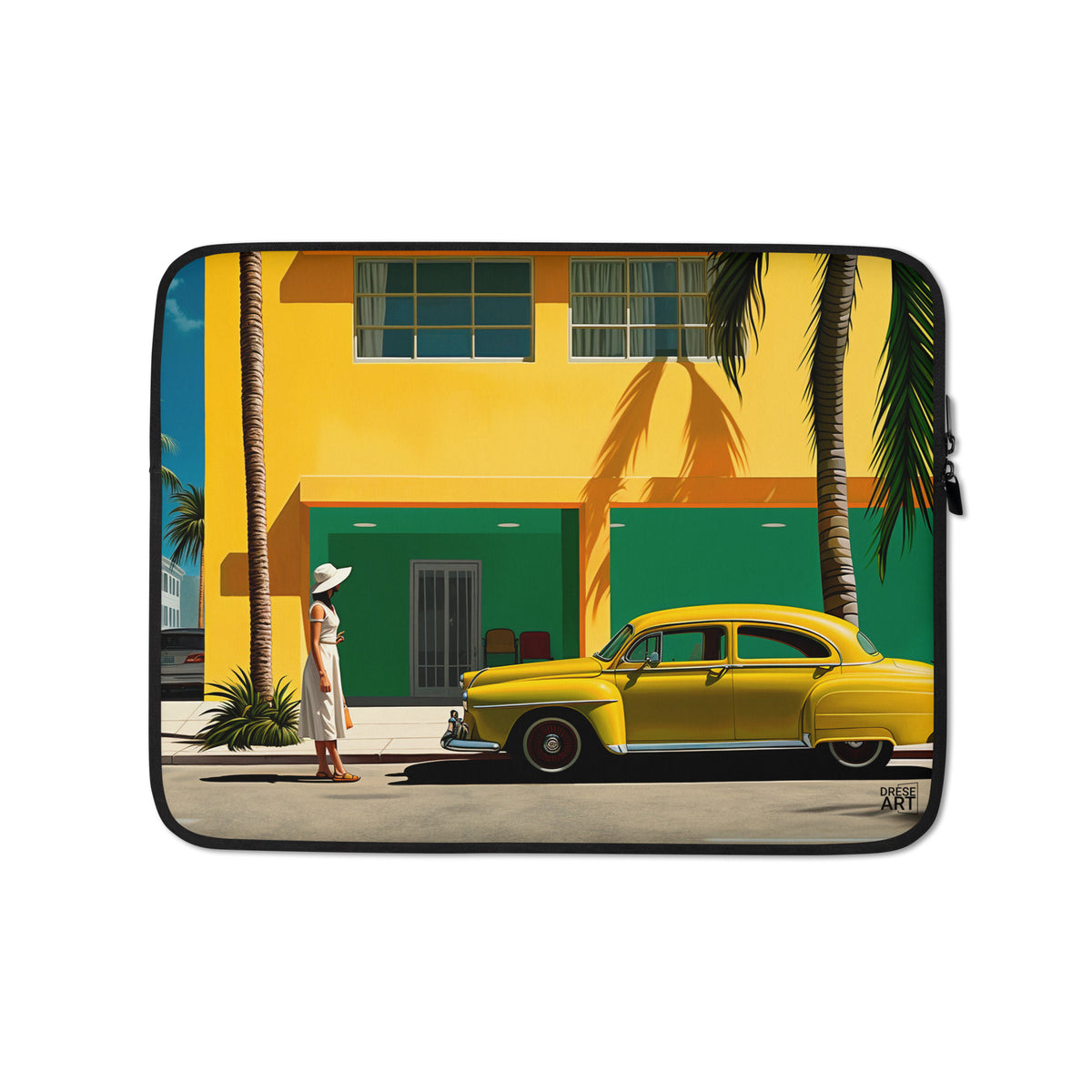 13-inch Laptop sleeve Miami Mid by Drese Art — retro Miami tones with mid-century feel.