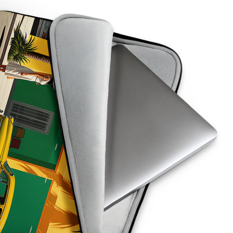 Detail view of Laptop sleeve Miami Mid by Drese Art — retro Miami tones with mid-century feel.