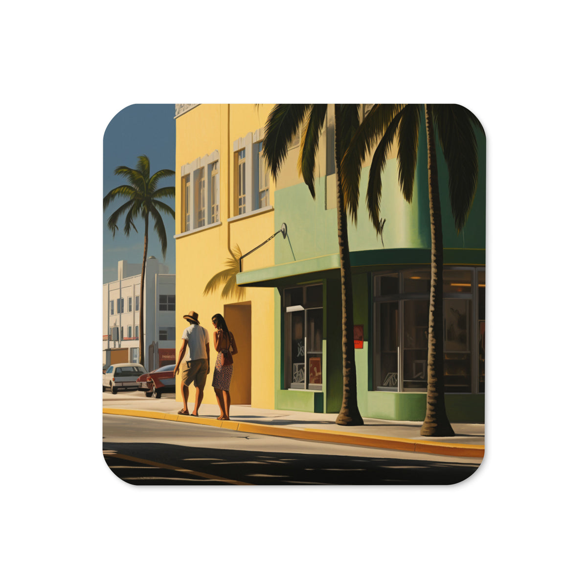 American vintage coaster featuring the Miami Walk artwork by Drese Art