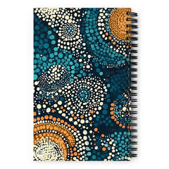 Back cover of Ethnic patterned spiral notebook with the Dreaming Currents artwork by Drese Art