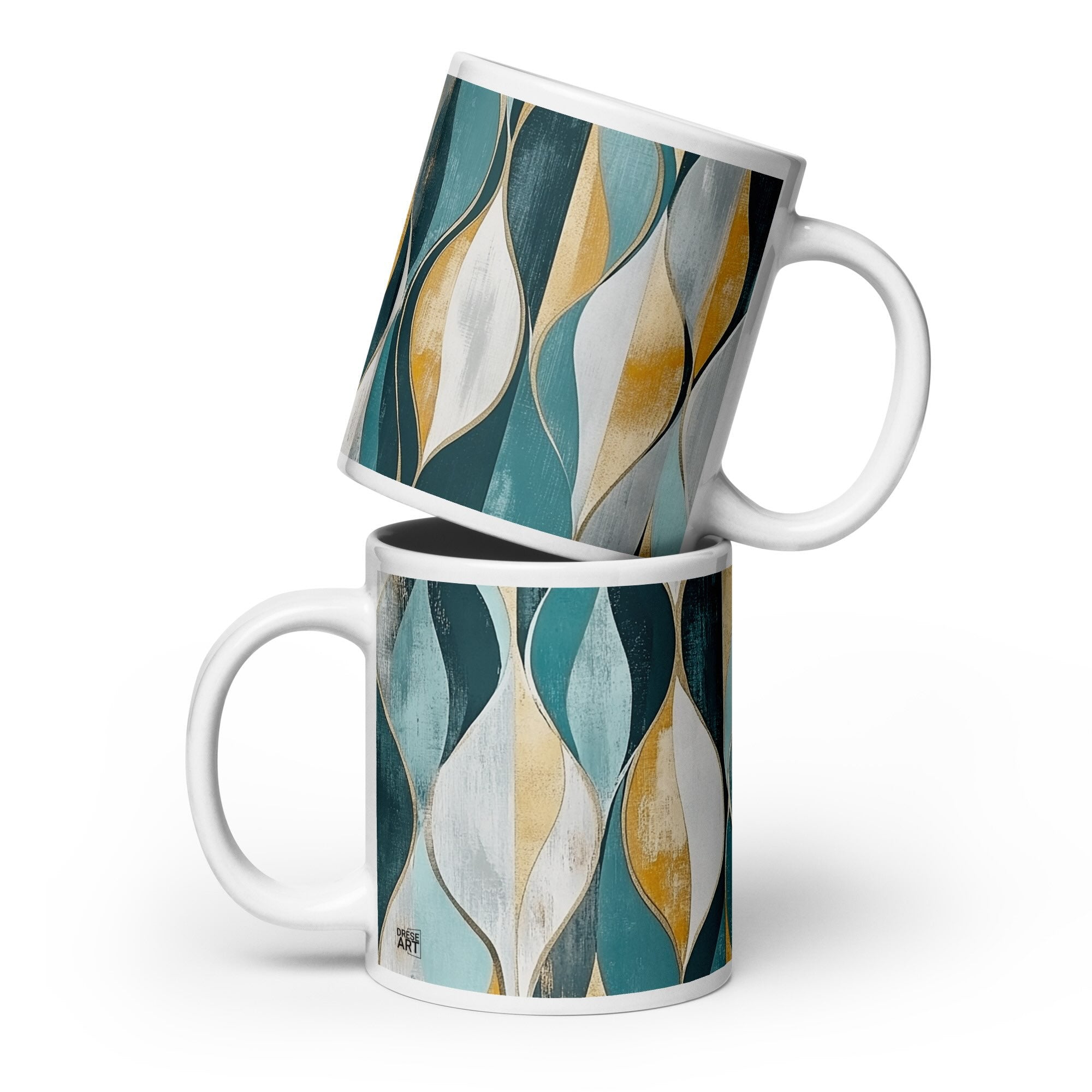Abstract pattern ceramic mug with the Gilded Currents artwork by Drese Art