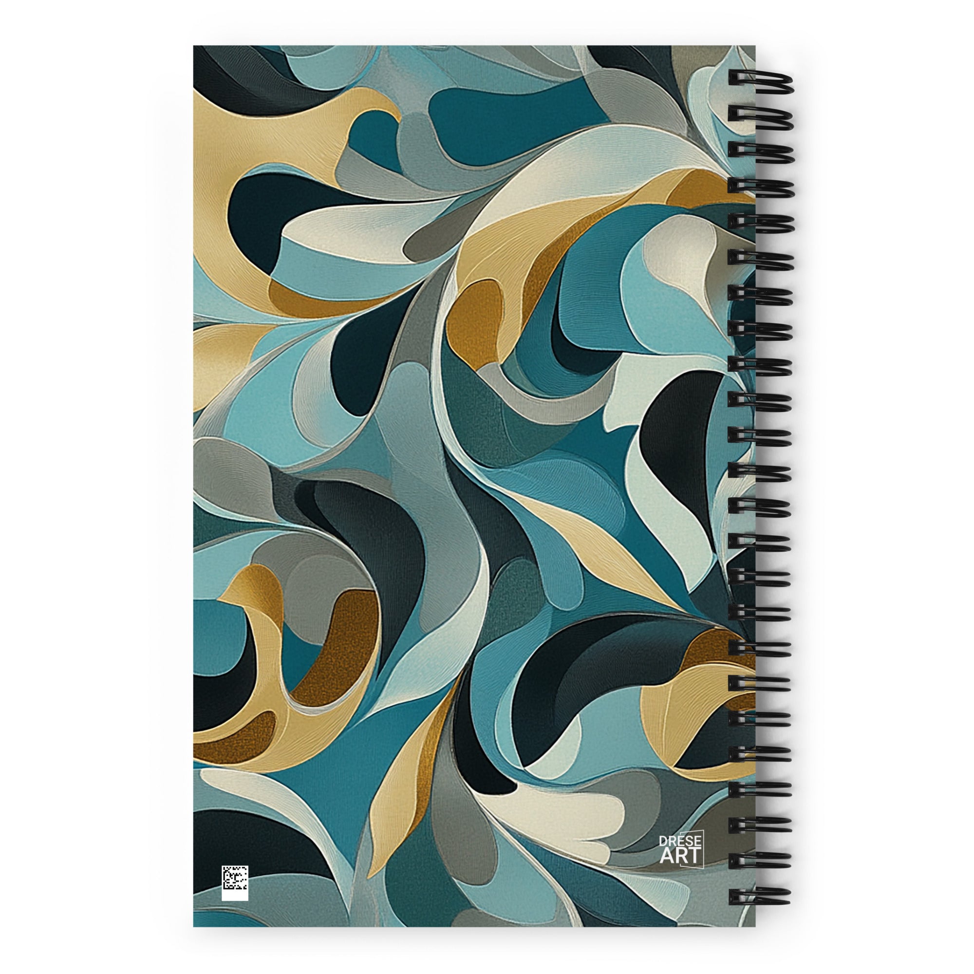 Back cover of Abstract pattern spiral notebook with the Aqua Reverie artwork by Drese Art
