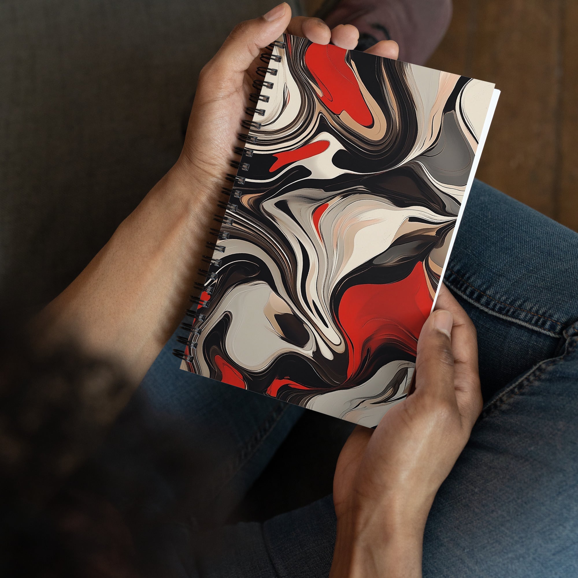 Context image of Abstract pattern spiral notebook with the Crimson Flux artwork by Drese Art