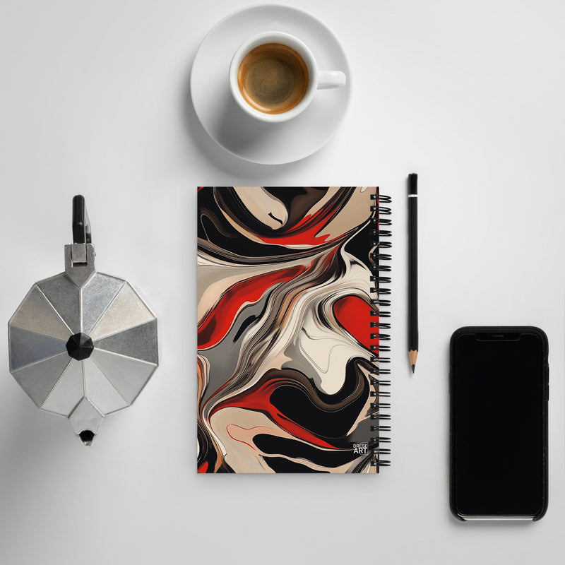 Context image of Abstract pattern spiral notebook (back cover) with the Crimson Flux artwork by Drese Art