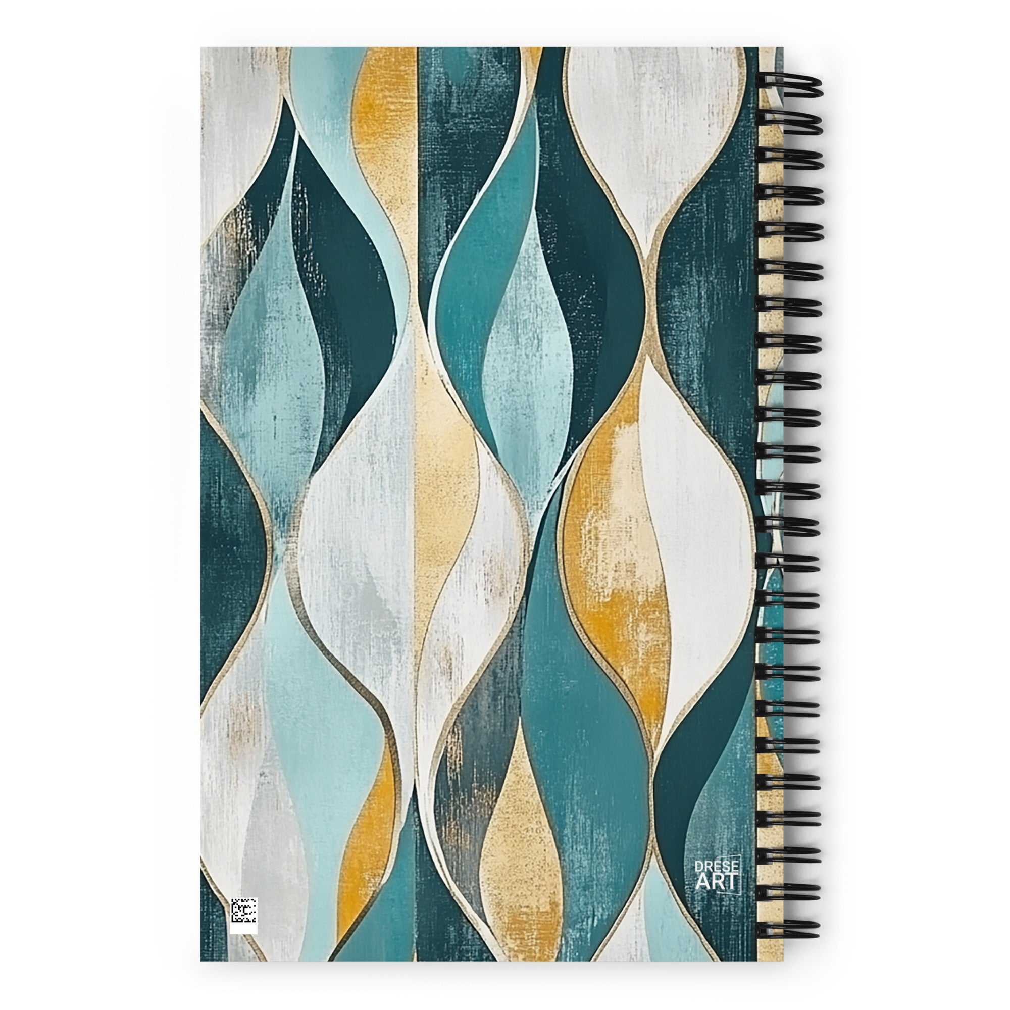 Back cover of Abstract pattern spiral notebook with the Gilded Currents artwork by Drese Art