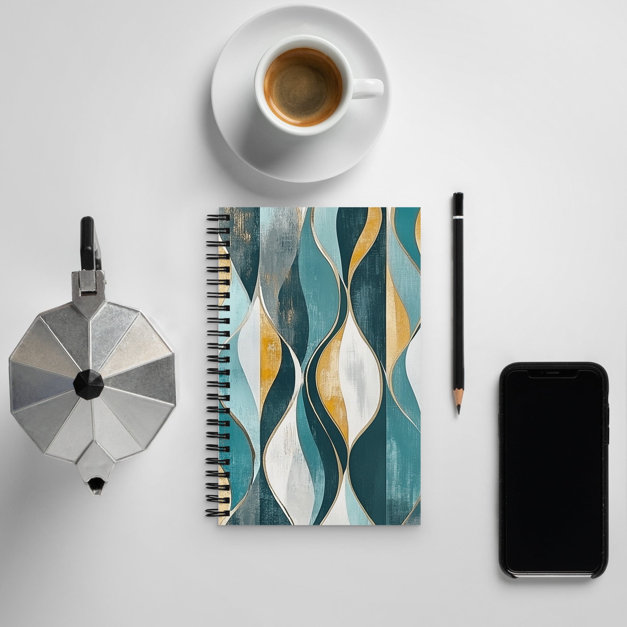 Context image of Abstract pattern spiral notebook with the Gilded Currents artwork by Drese Art