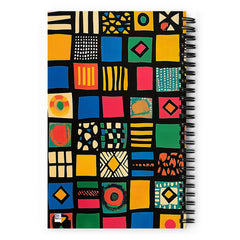 Back cover of African-inspired ethnic pattern spiral notebook with the Tribal Tapestry artwork by Drese Art
