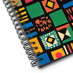 Close-up of African-inspired ethnic pattern spiral notebook with the Tribal Tapestry artwork by Drese Art