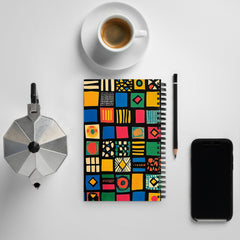 Context image of African-inspired ethnic pattern spiral notebook (back cover) with the Tribal Tapestry artwork by Drese Art