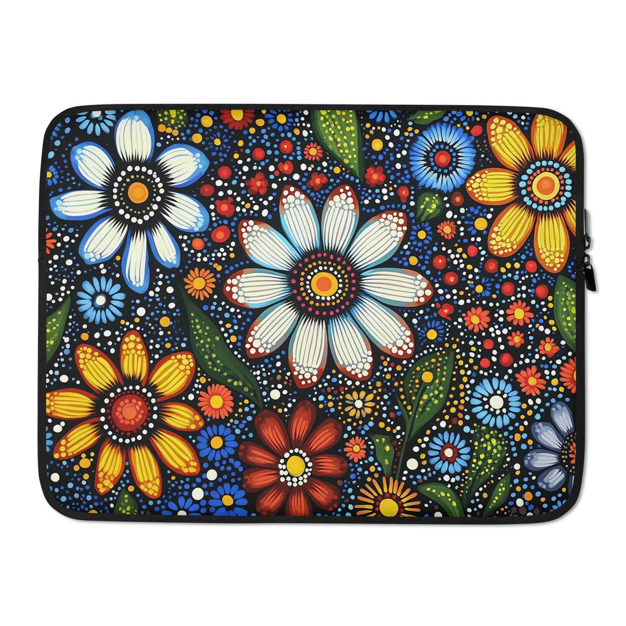 Ethnic floral laptop sleeve with the Blooming Dreamtime artwork by Drese Art