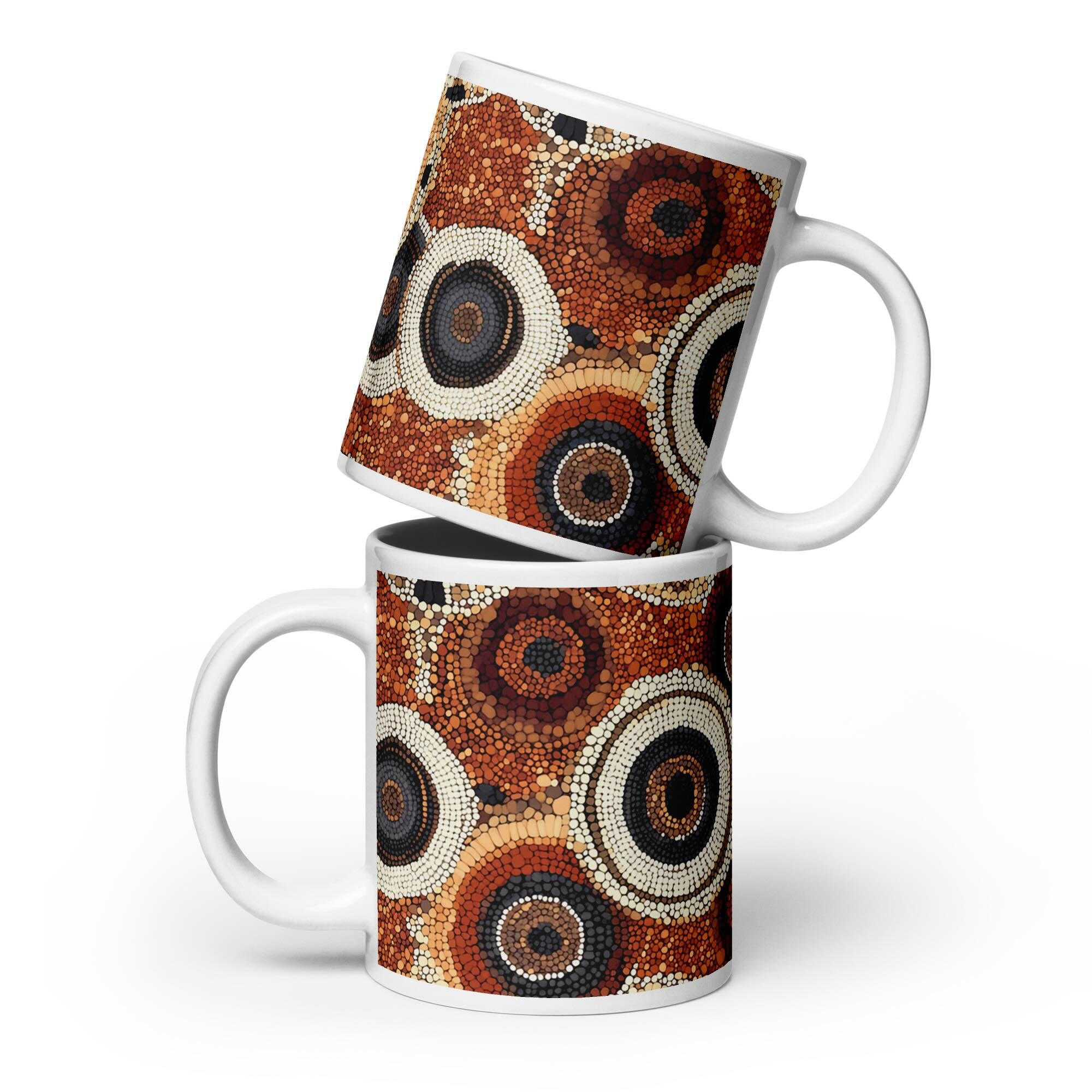 Ethnic patterned ceramic mug with the Sacred Earth artwork by Drese Art