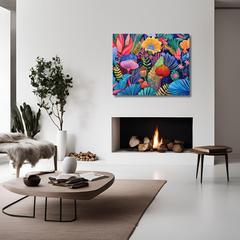 Context image of tropical floral canvas print with the African Blossoms artwork by Drese Art