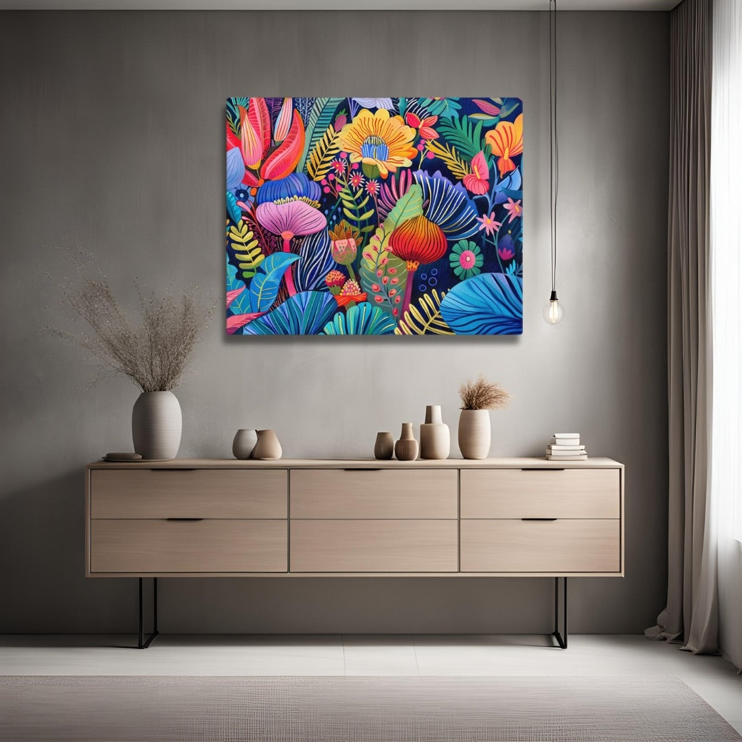 Context image of tropical floral canvas print with the African Blossoms artwork by Drese Art