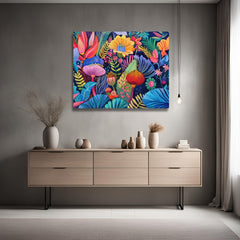 Context image of tropical floral canvas print with the African Blossoms artwork by Drese Art