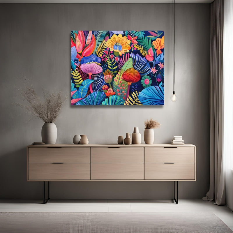 Context image of tropical floral canvas print with the African Blossoms artwork by Drese Art