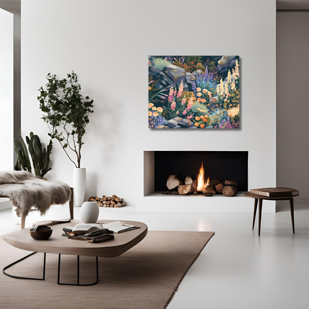 Context image of Floral canvas print with the Alpine Meadow artwork by Drese Art