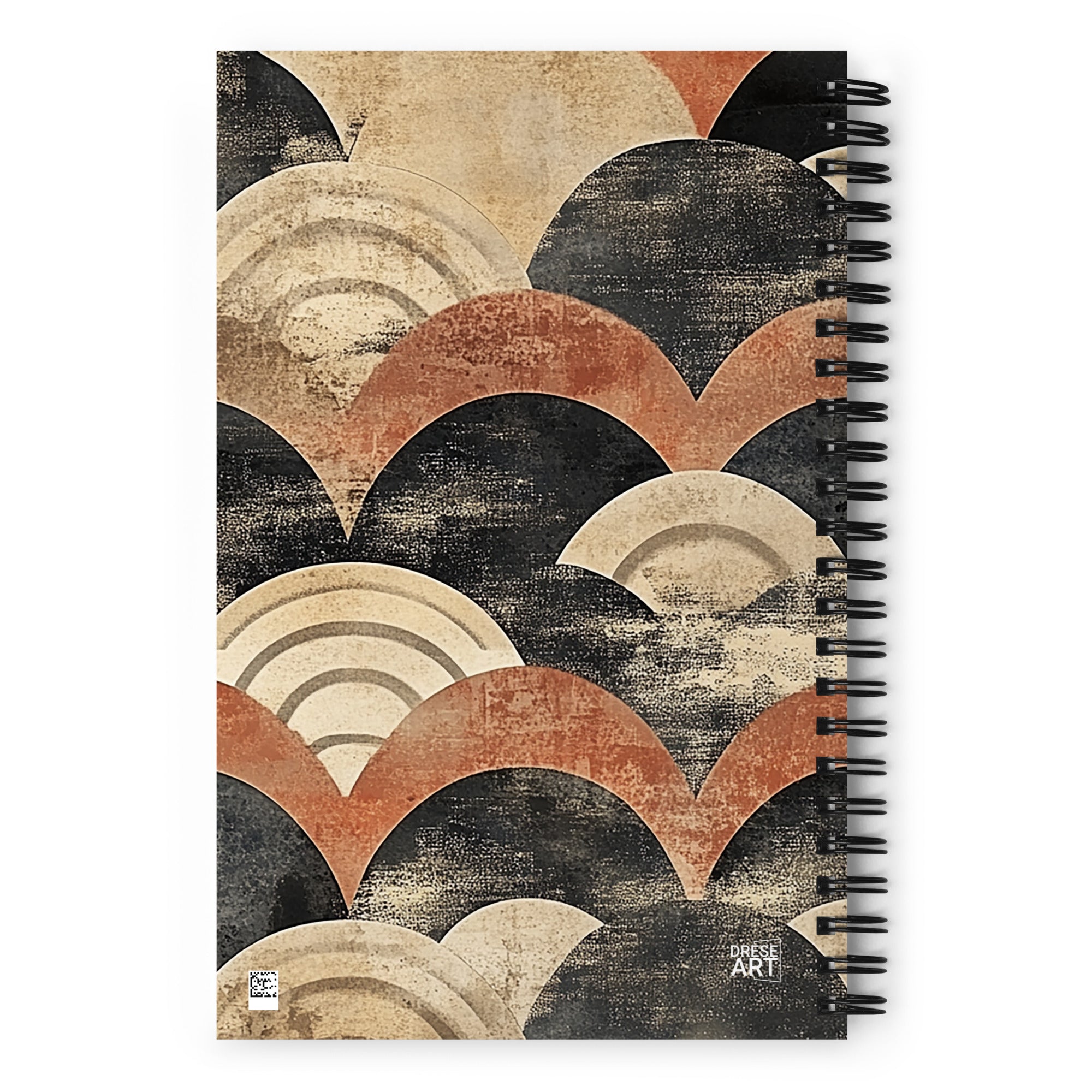 Back cover of Japanese vintage pattern spiral notebook with the Aged Tides artwork by Drese Art