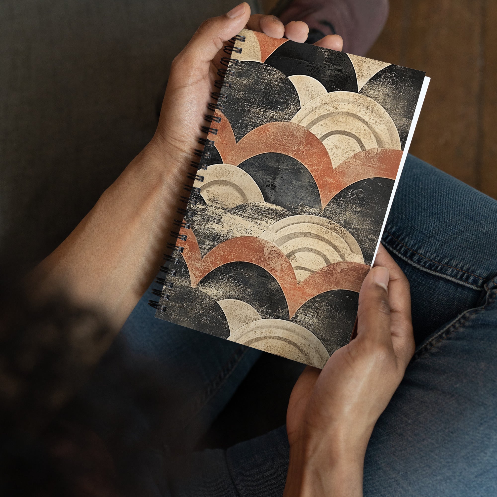 Context image of Japanese vintage pattern spiral notebook with the Aged Tides artwork by Drese Art