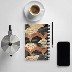 Context image of Japanese vintage pattern spiral notebook (back cover) with the Aged Tides artwork by Drese Art
