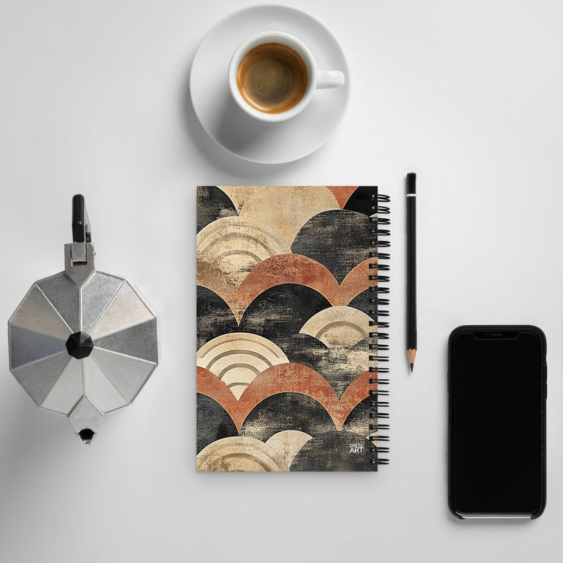 Context image of Japanese vintage pattern spiral notebook (back cover) with the Aged Tides artwork by Drese Art