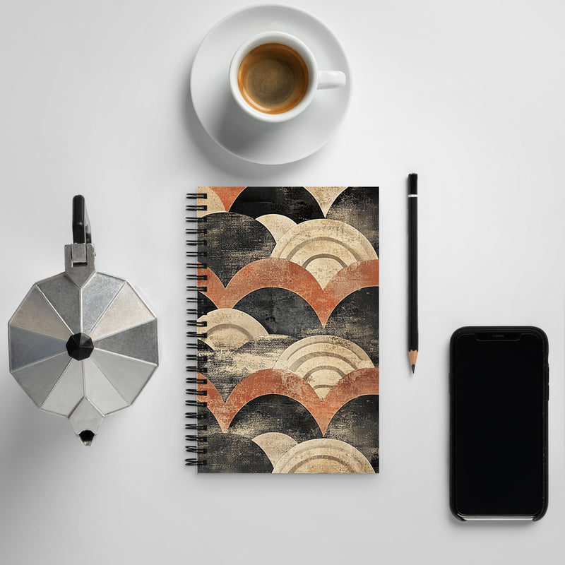 Context image of Japanese vintage pattern spiral notebook with the Aged Tides artwork by Drese Art