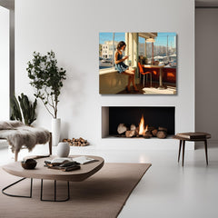 Context image of American vintage square canvas print with the San Francisco Serenity artwork by Drese Art