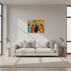 Lifestyle image of Vintage Travel Canvas Wall Art with the Colors of Seville artwork by Drese Art
