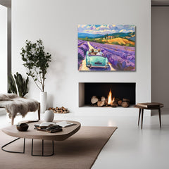 Context image of French vintage canvas print with the Lavender Fields artwork by Drese Art