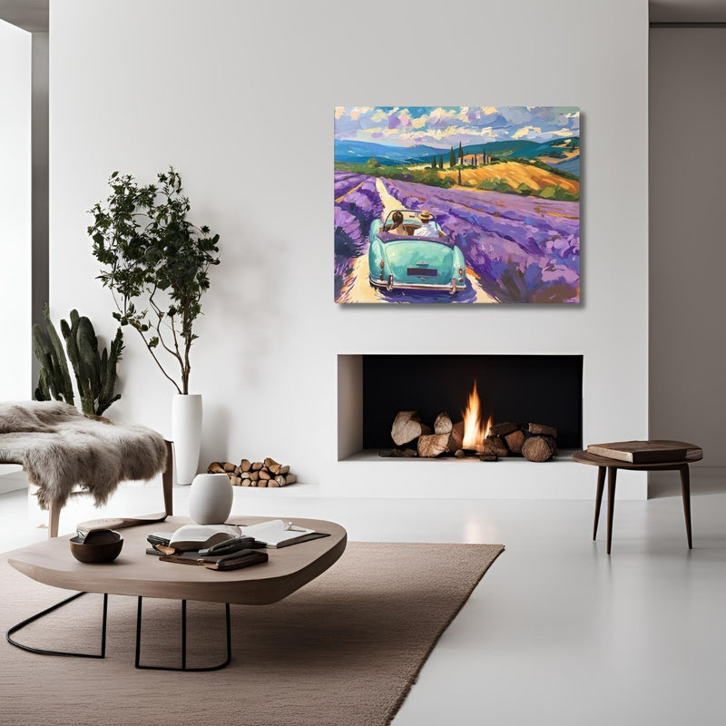 Context image of French vintage canvas print with the Lavender Fields artwork by Drese Art