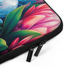Closeup of laptop sleeve Floral Radiance by Drese Art — luminous blossoms with vivid color