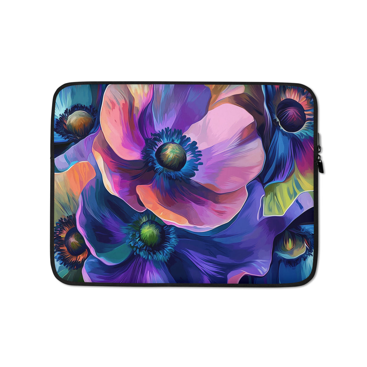 13-inch laptop sleeve Luminous Depths by Drese Art — deep tones with glowing florals