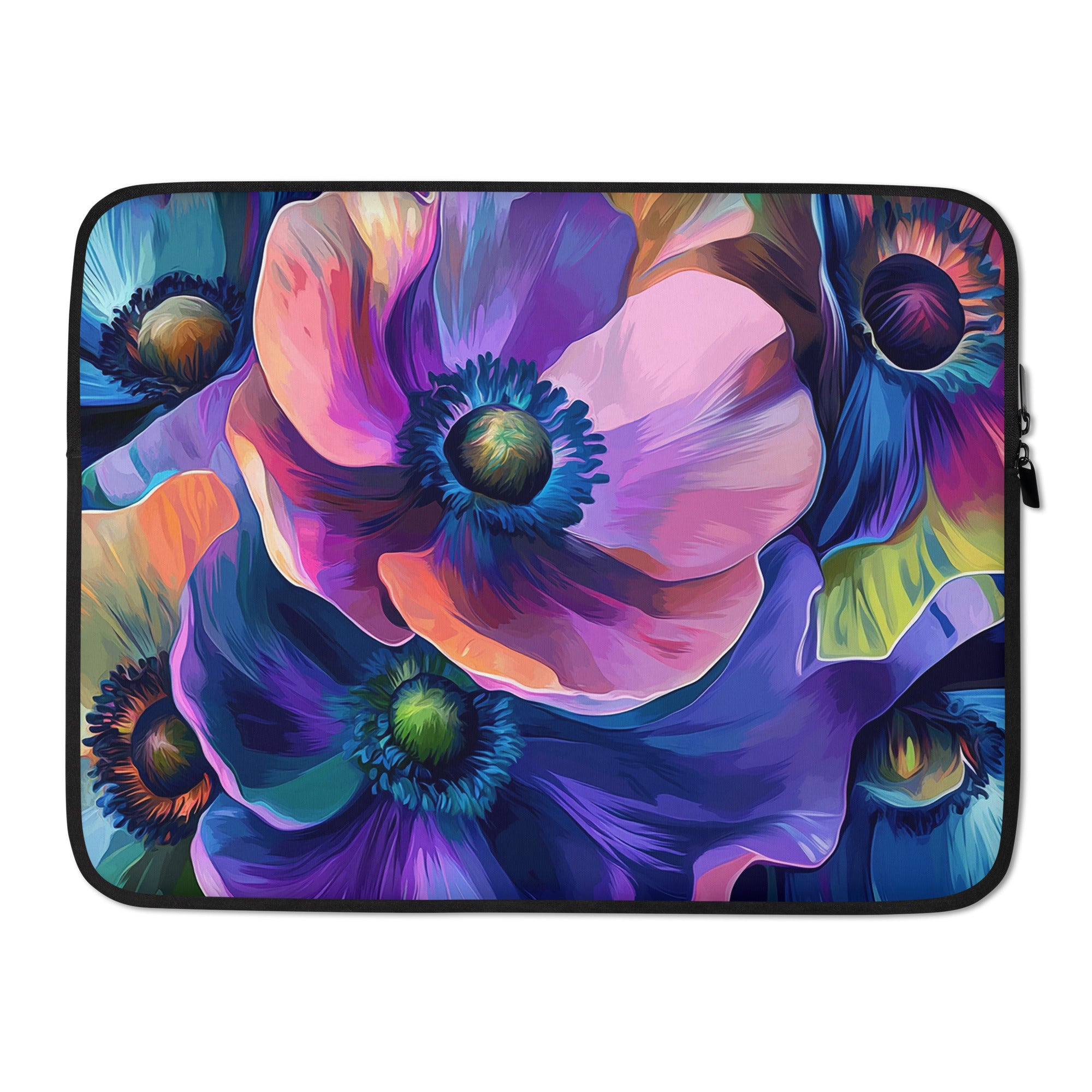 15-inch laptop sleeve Luminous Depths by Drese Art — deep tones with glowing florals