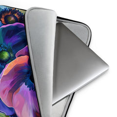 Detail view of laptop sleeve Luminous Depths by Drese Art — deep tones with glowing florals