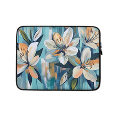 13-inch laptop sleeve Serene Bloom by Drese Art — calm botanical pattern in pastel tones