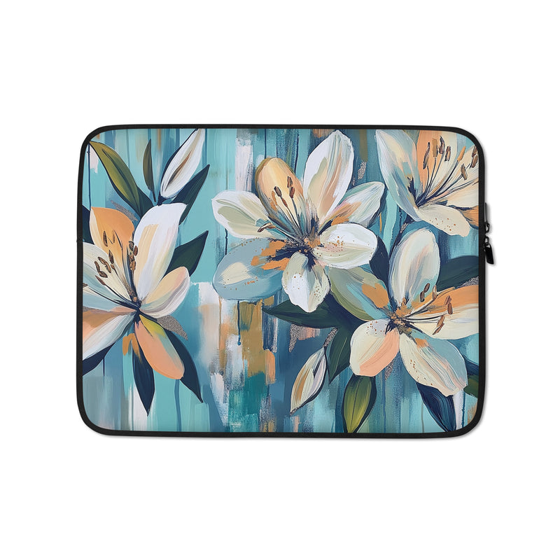 13-inch laptop sleeve Serene Bloom by Drese Art — calm botanical pattern in pastel tones