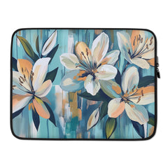 15-inch laptop sleeve Serene Bloom by Drese Art — calm botanical pattern in pastel tones mockup