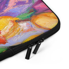 Closeup of laptop sleeve Vibrant Awakening by Drese Art — lively spring floral palette