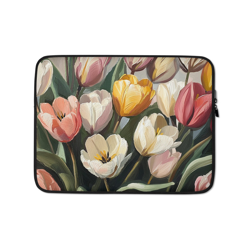 13-inch laptop sleeve Whispers of Spring by Drese Art — delicate florals in fresh greens