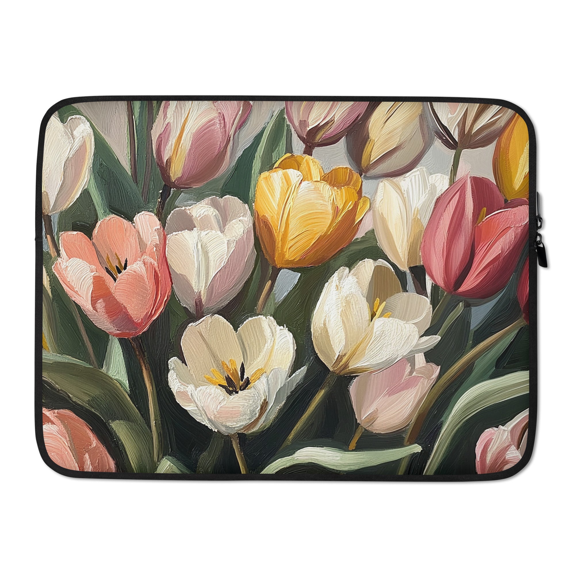 15-inch laptop sleeve Whispers of Spring by Drese Art — delicate florals in fresh greens
