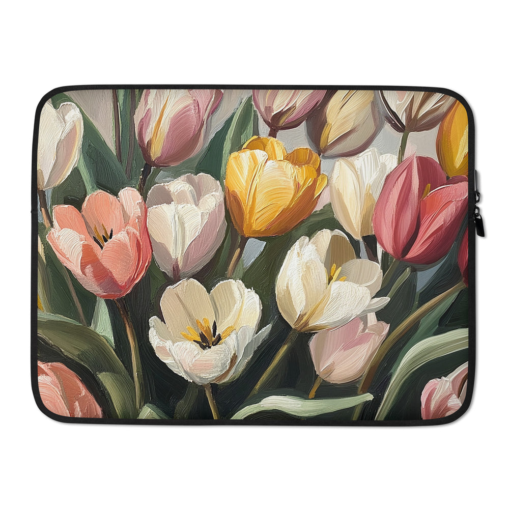 15-inch laptop sleeve Whispers of Spring by Drese Art — delicate florals in fresh greens