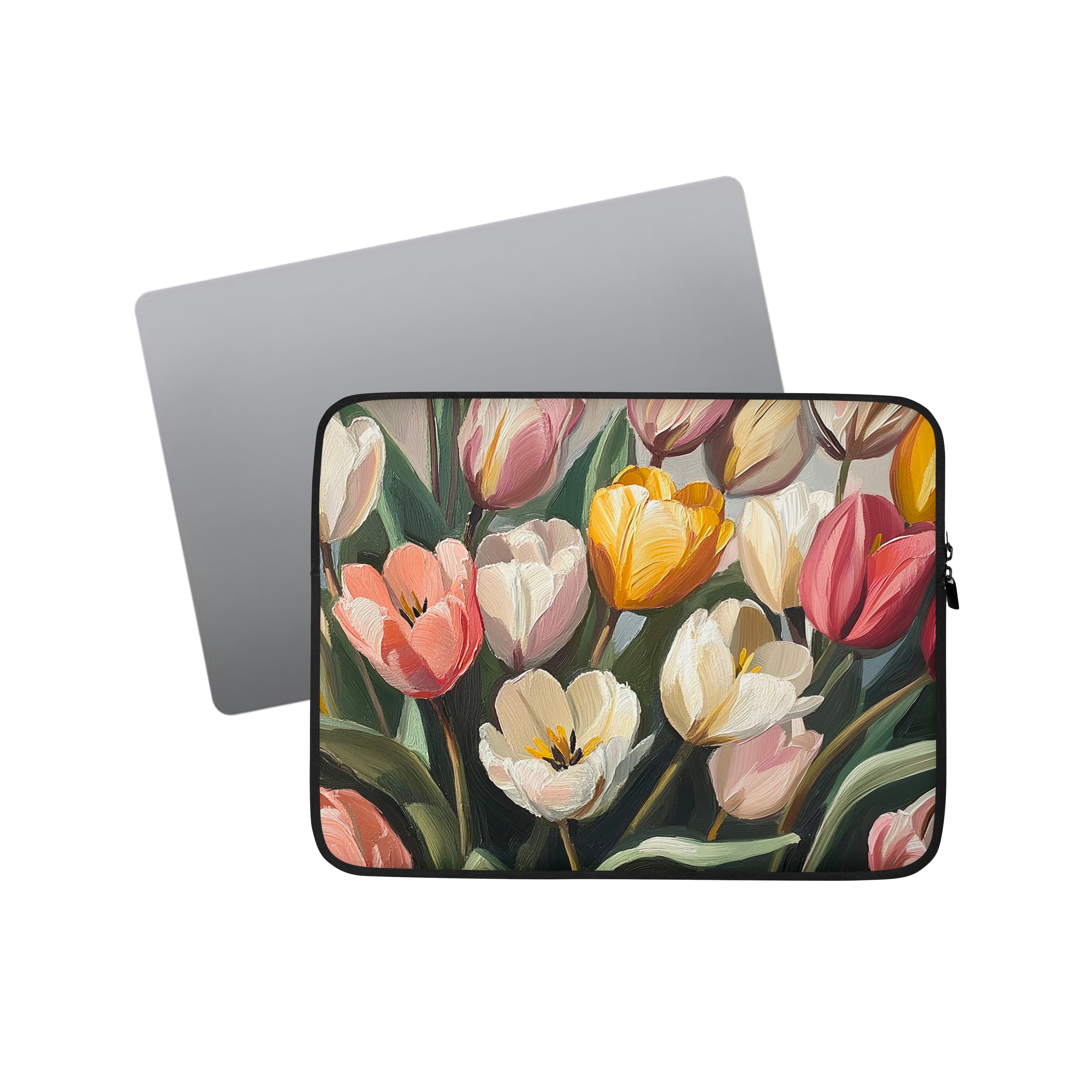 Laptop sleeve Whispers of Spring by Drese Art — delicate florals in fresh greens