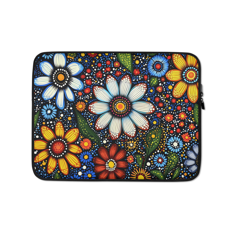 13-inch laptop sleeve Blooming Dreamtime by Drese Art — Indigenous Australian floral motifs
