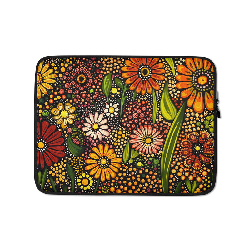 13-inch laptop sleeve Flourishing Earth by Drese Art — earthy tones with cultural patterns.