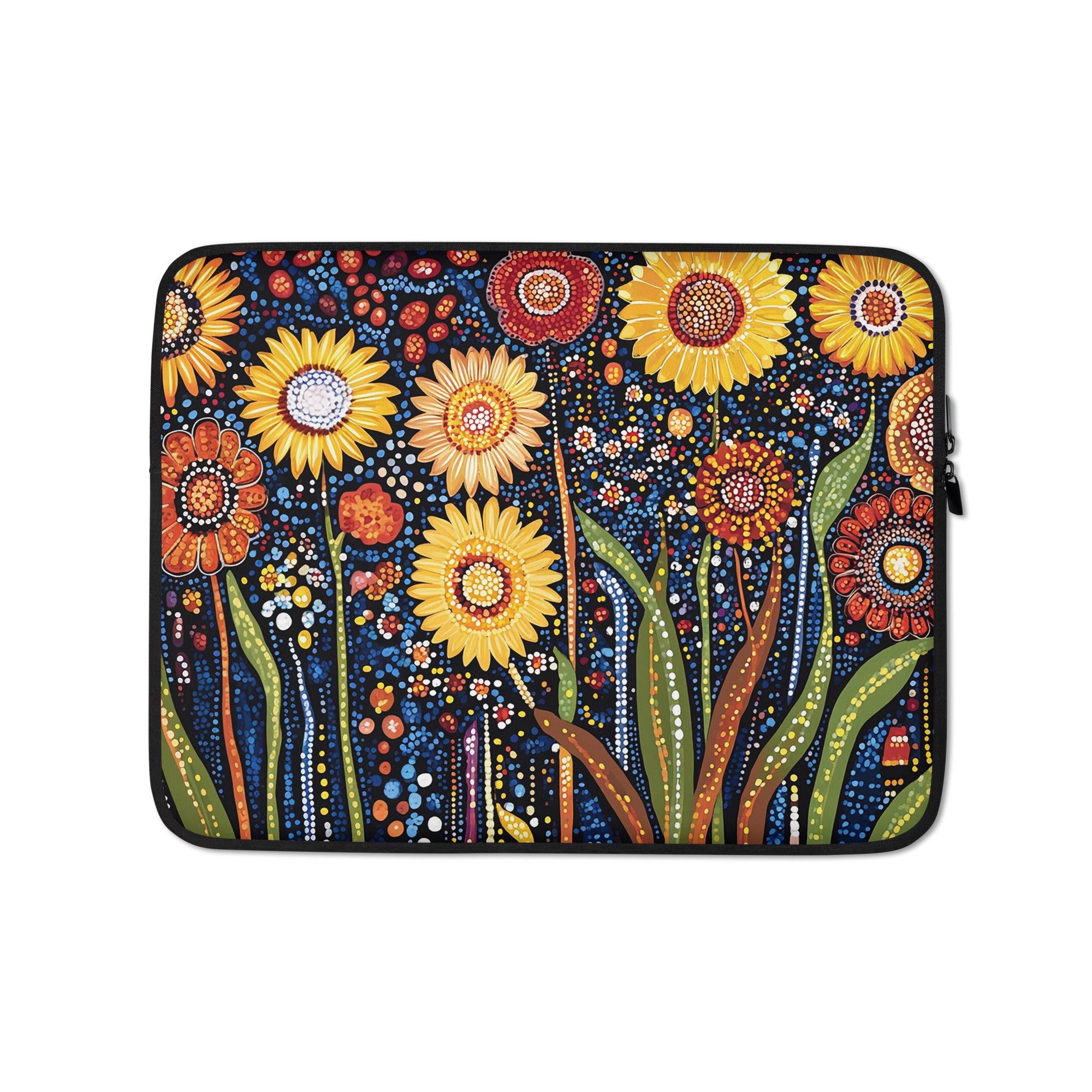 13-inch laptop sleeve Sunlit Dreaming by Drese Art — warm Indigenous floral pattern