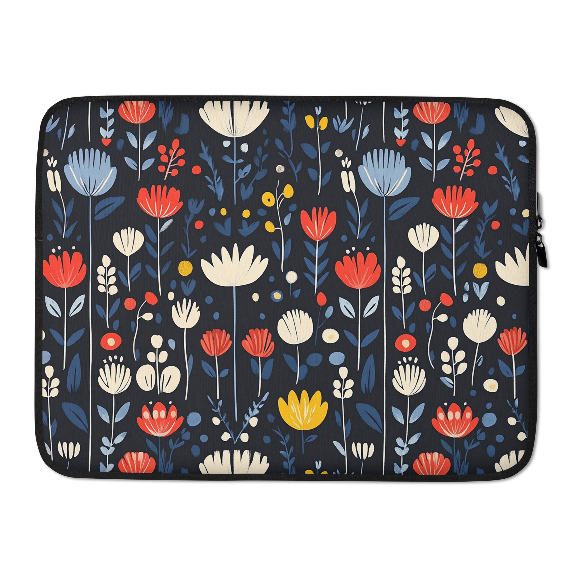 15-inch laptop sleeve Nordic Meadow by Drese Art — Scandinavian floral design in soft hues